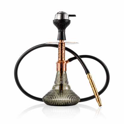 Dark Knight Gem Hookah with Bag - Bronze Stem / Emerald Green Ribbed Base