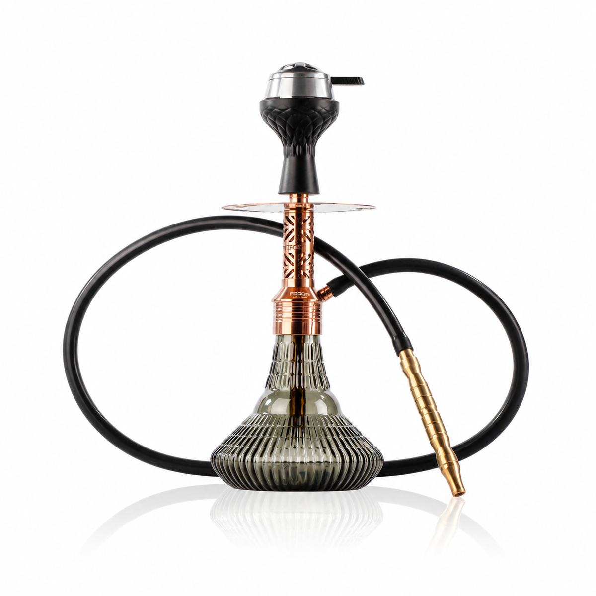 Dark Knight Gem Hookah with Bag - Bronze Stem / Emerald Green Ribbed Base