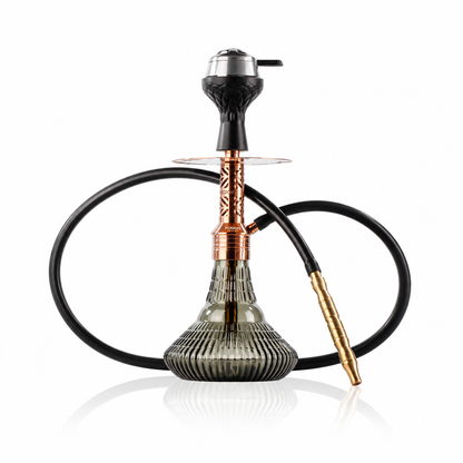 Dark Knight Gem Hookah with Bag - Bronze Stem / Emerald Green Ribbed Base