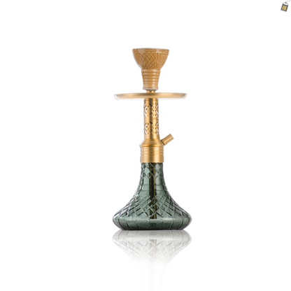 Dark Knight Gem Hookah with Bag - Gold Stem / Emerald Green Base