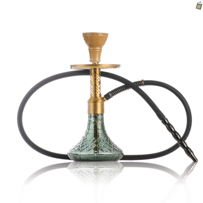 Dark Knight Gem Hookah with Bag - Gold Stem / Emerald Green Base