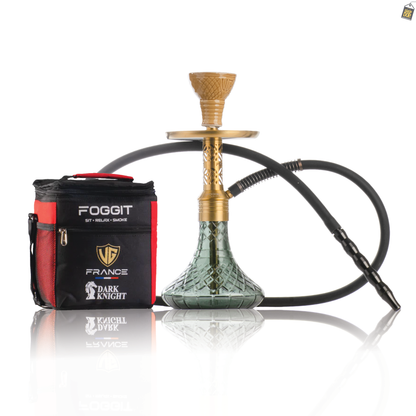 Dark Knight Gem Hookah with Bag - Gold Stem / Emerald Green Base
