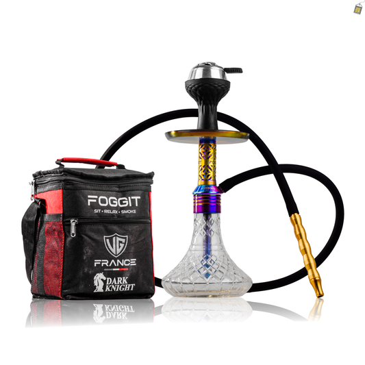 Dark Knight Gem Hookah with Bag - Rainbow Stem / Transparent Base