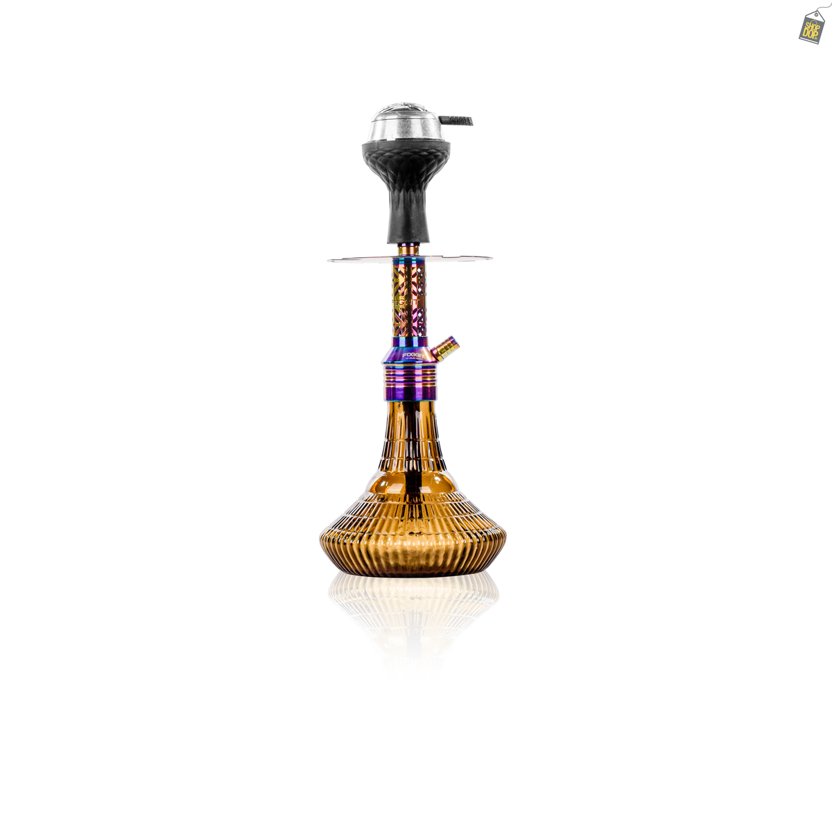 Dark Knight Gem Hookah with Bag - Rainbow Stem / Grey Ribbed Base