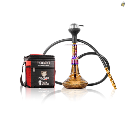 Dark Knight Gem Hookah with Bag - Rainbow Stem / Grey Ribbed Base