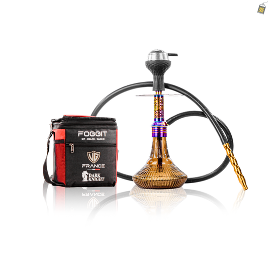 Dark Knight Gem Hookah with Bag - Rainbow Stem / Grey Ribbed Base