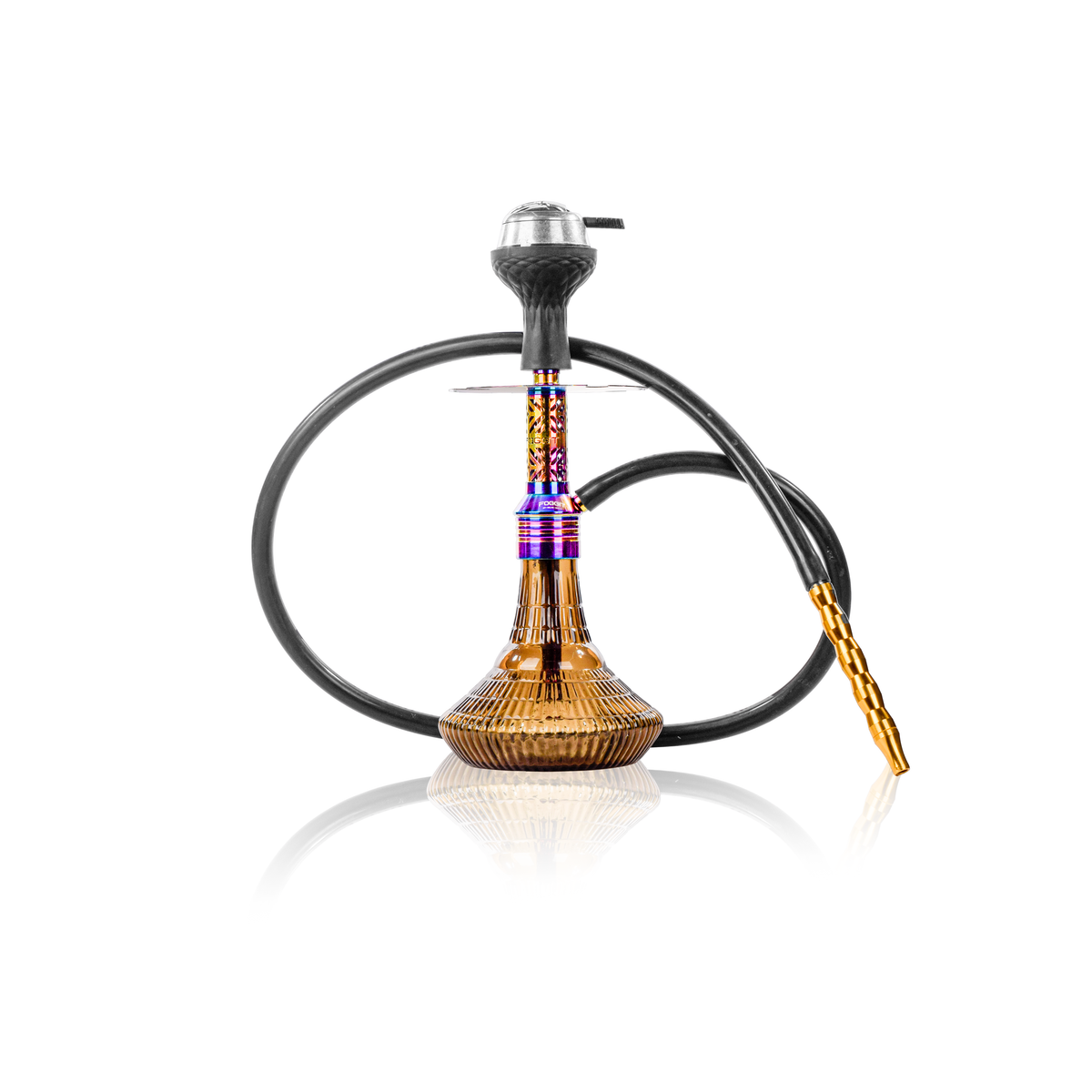 Dark Knight Gem Hookah with Bag - Rainbow Stem / Grey Ribbed Base