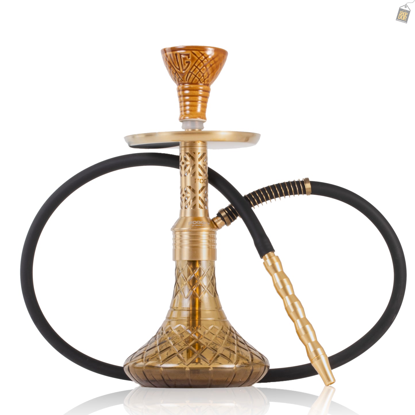 Dark Knight Gem Hookah with Bag - Gold Stem / Grey Base