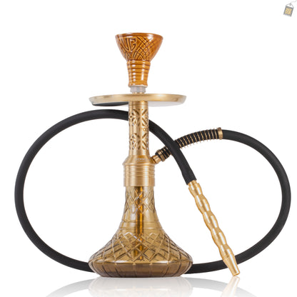 Dark Knight Gem Hookah with Bag - Gold Stem / Grey Base