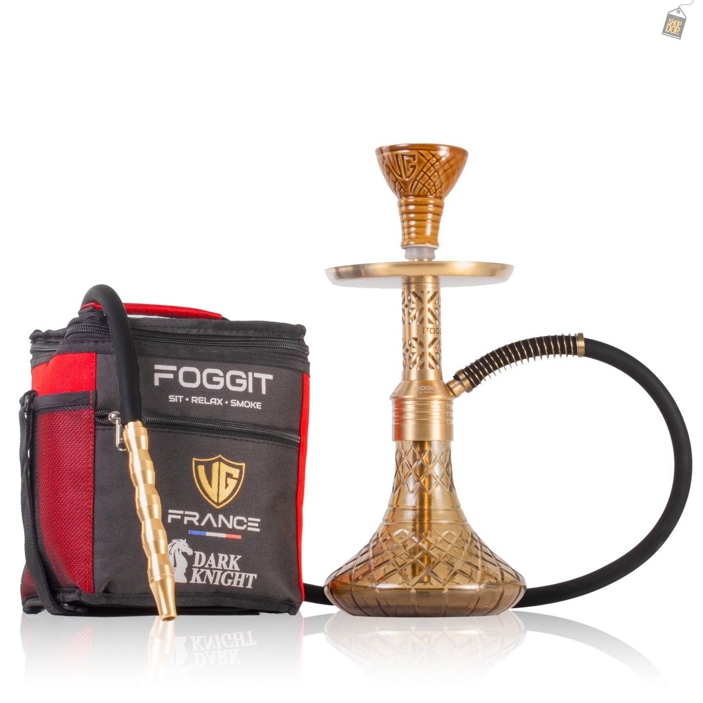 Dark Knight Gem Hookah with Bag - Gold Stem / Grey Base