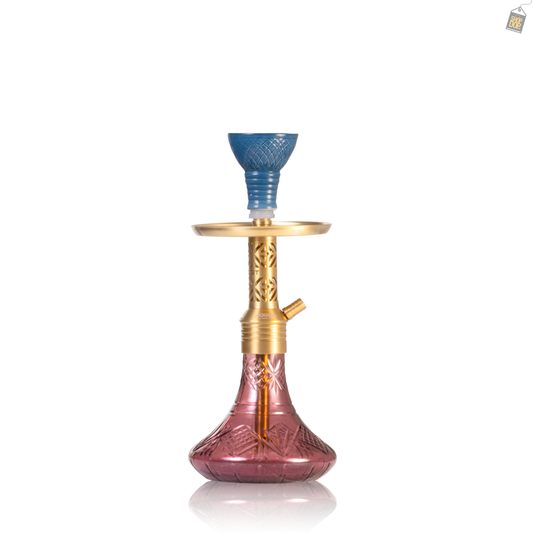 Dark Knight Gem Hookah with Bag - Gold Stem / Purple Base