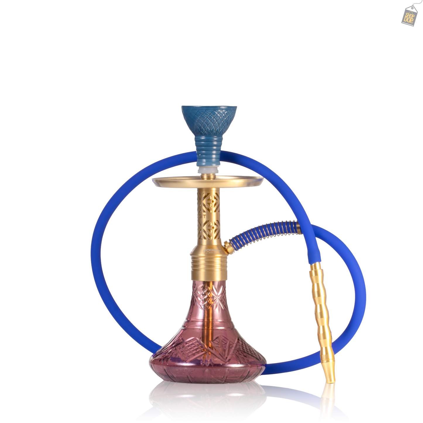 Dark Knight Gem Hookah with Bag - Gold Stem / Purple Base