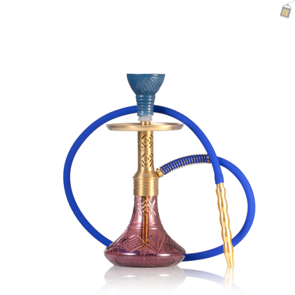 Dark Knight Gem Hookah with Bag - Gold Stem / Purple Base
