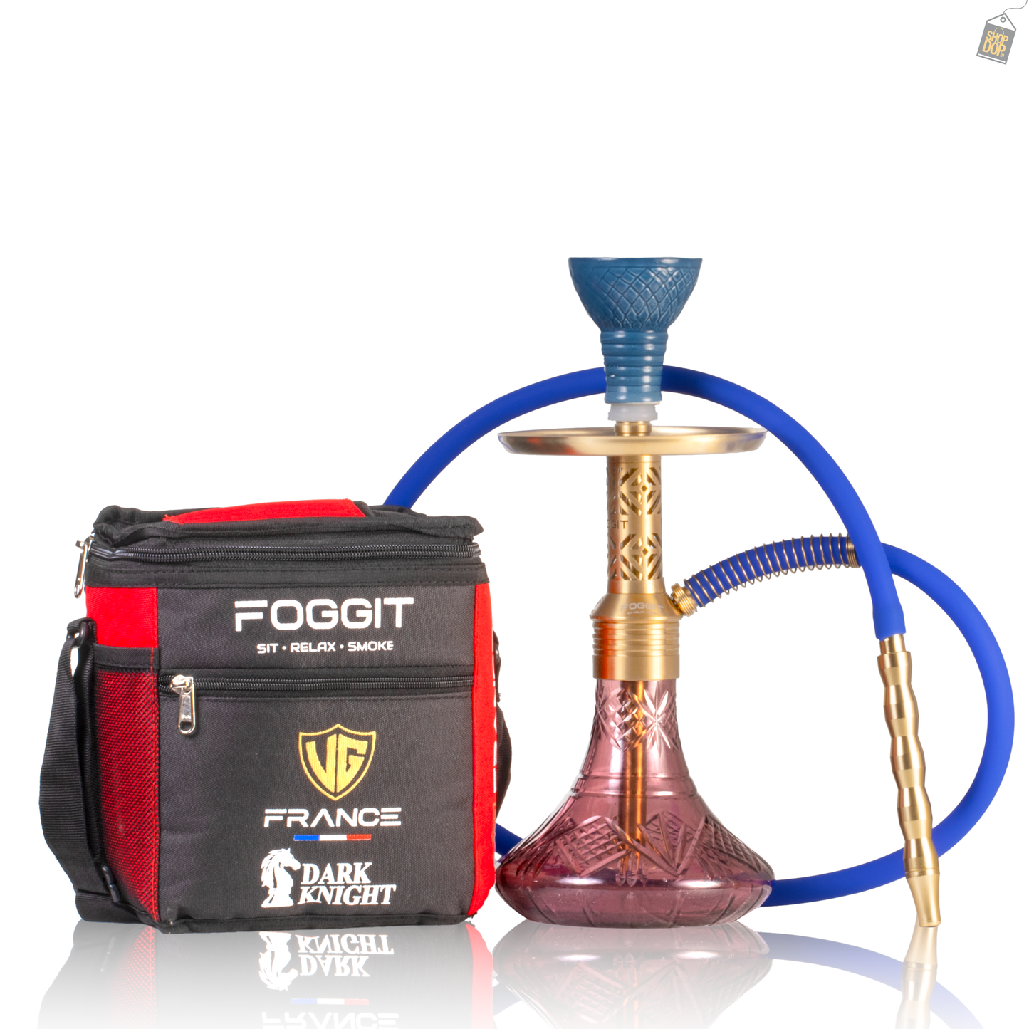Dark Knight Gem Hookah with Bag - Gold Stem / Purple Base