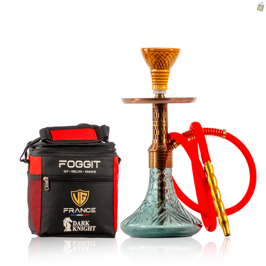 Dark Knight Orbit Hookah with Bag - Bronze Stem / Aqua Base