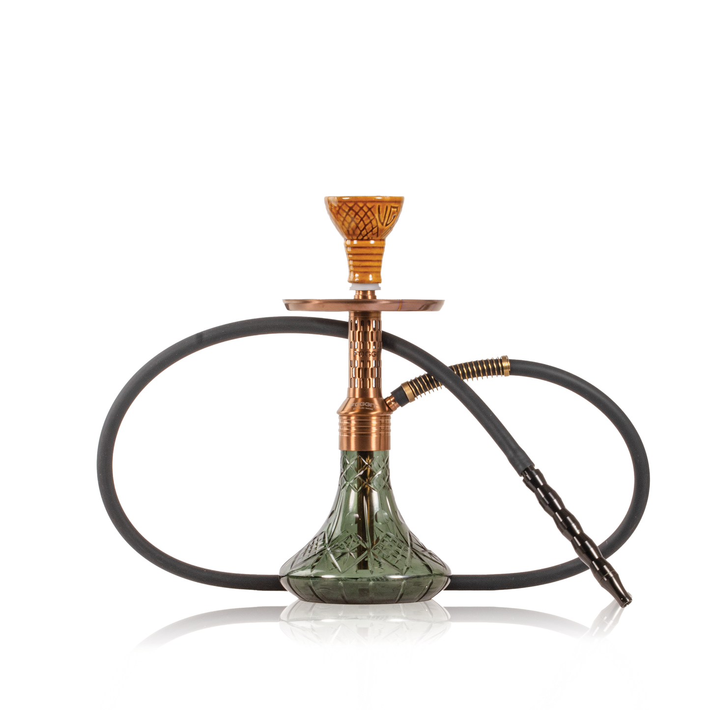 Dark Knight Orbit Hookah with Bag - Brown Stem / Emerald Green Base