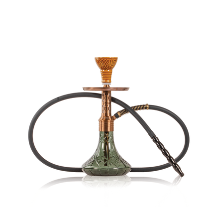 Dark Knight Orbit Hookah with Bag - Brown Stem / Emerald Green Base