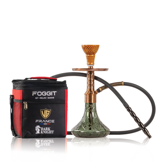 Dark Knight Orbit Hookah with Bag - Brown Stem / Emerald Green Base