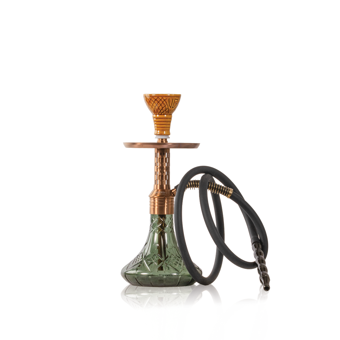 Dark Knight Orbit Hookah with Bag - Brown Stem / Emerald Green Base