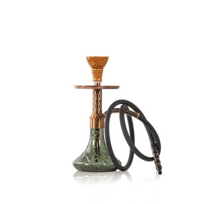 Dark Knight Orbit Hookah with Bag - Brown Stem / Emerald Green Base