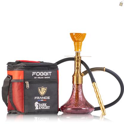 Dark Knight Orbit Hookah with Bag - Gold Stem / Purple Base