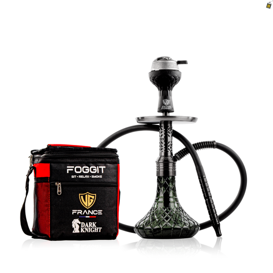 Dark Knight Gem Hookah with Bag - Gun Metal / Emerald Green Base