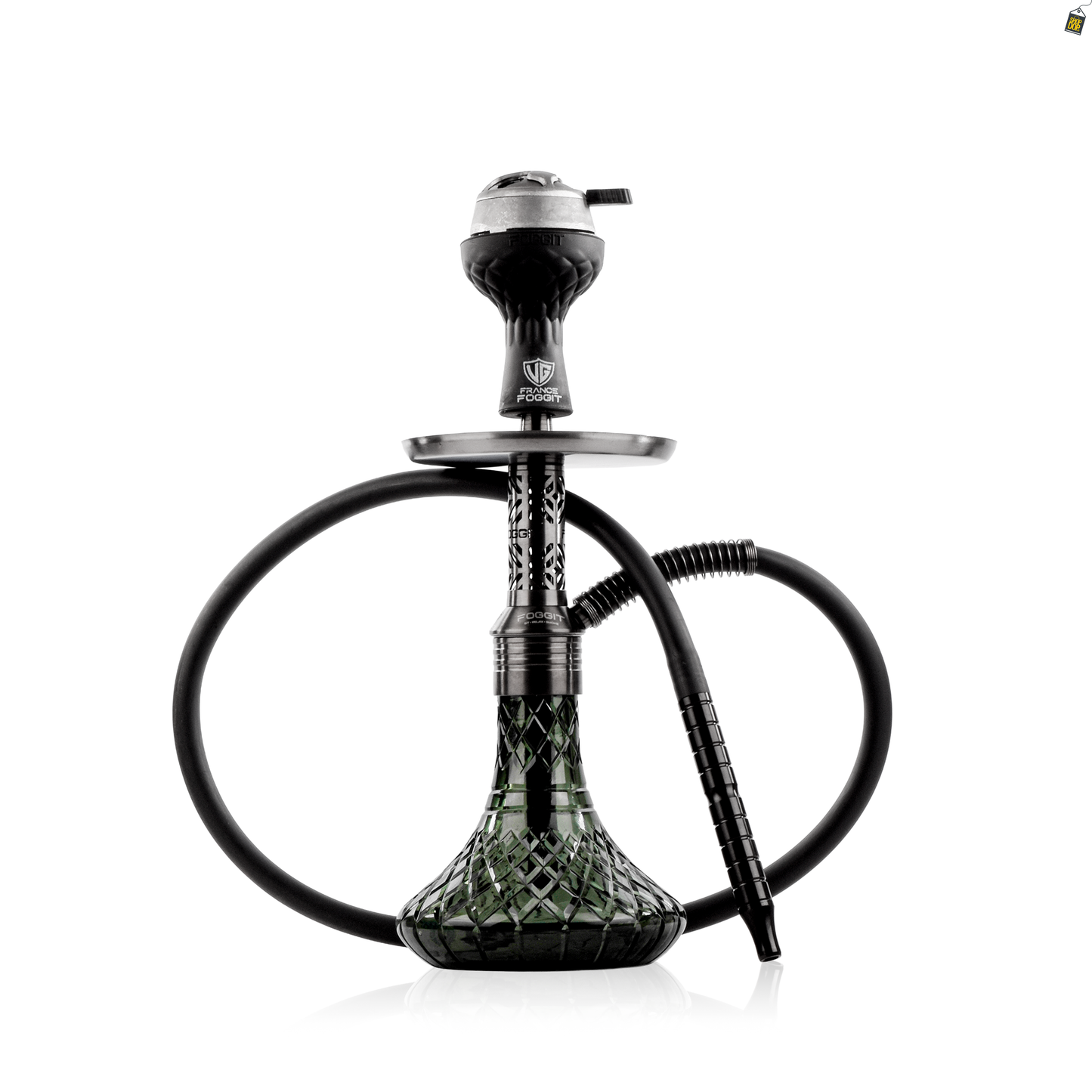 Dark Knight Gem Hookah with Bag - Gun Metal / Emerald Green Base