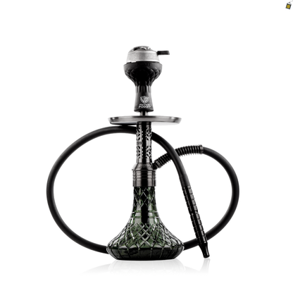 Dark Knight Gem Hookah with Bag - Gun Metal / Emerald Green Base