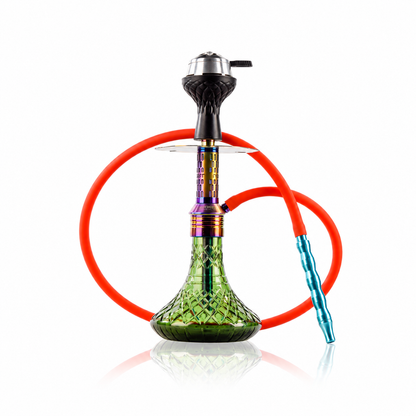 Dark Knight Orbit Hookah with Bag - Rainbow Stem / Emerald Green Base