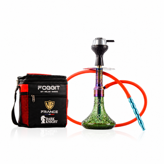 Dark Knight Orbit Hookah with Bag - Rainbow Stem / Emerald Green Base