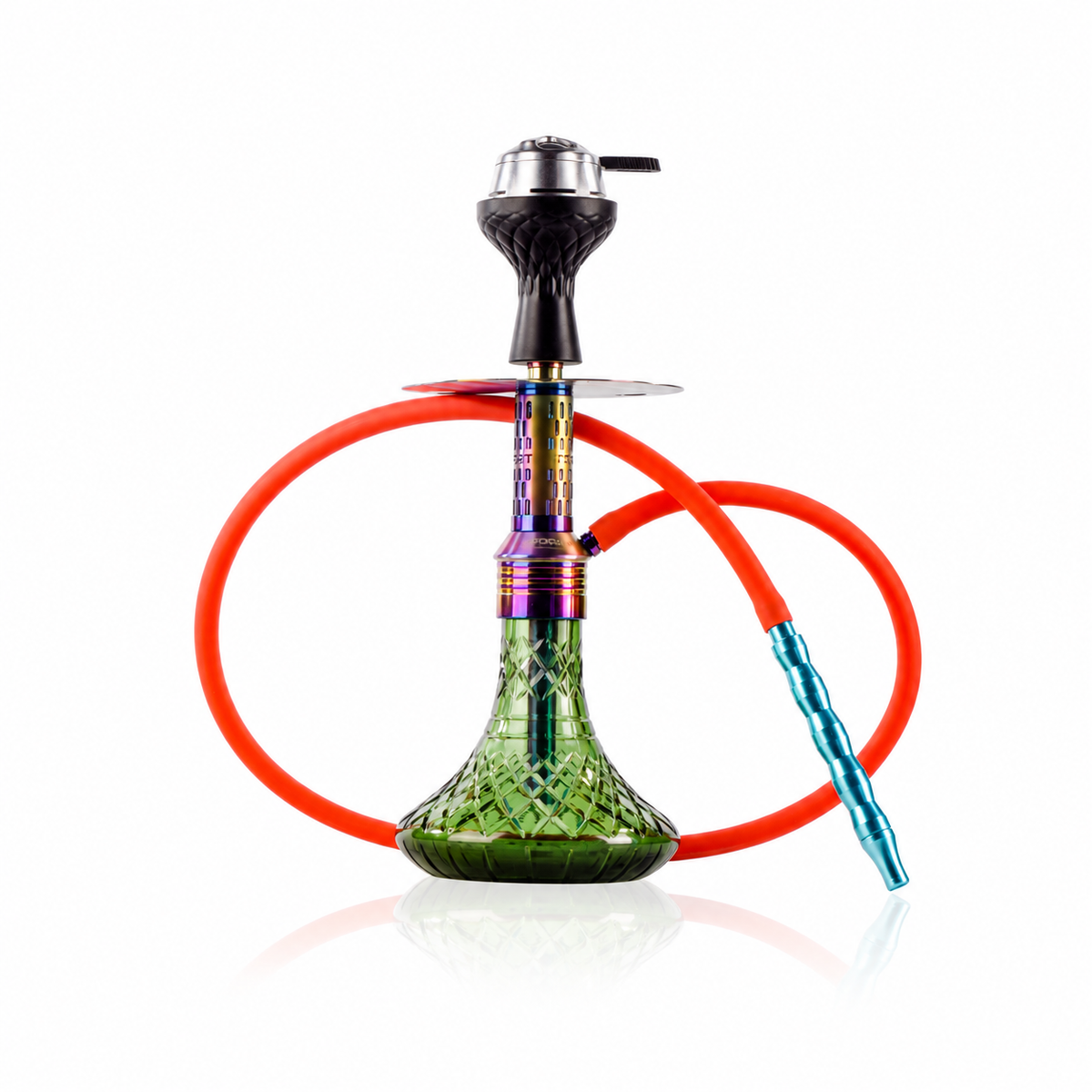 Dark Knight Orbit Hookah with Bag - Rainbow Stem / Emerald Green Base
