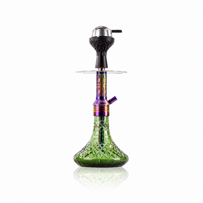 Dark Knight Orbit Hookah with Bag - Rainbow Stem / Emerald Green Base