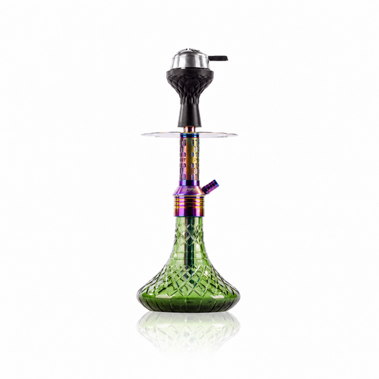 Dark Knight Orbit Hookah with Bag - Rainbow Stem / Emerald Green Base