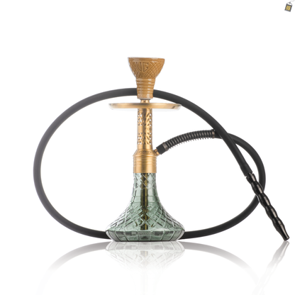Dark Knight Slash Hookah with Bag - Gold Stem / Emerald Green Base