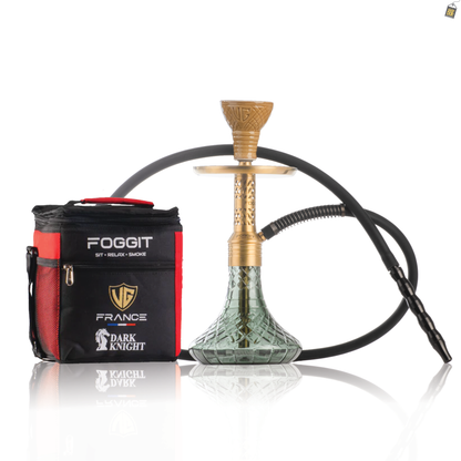 Dark Knight Slash Hookah with Bag - Gold Stem / Emerald Green Base