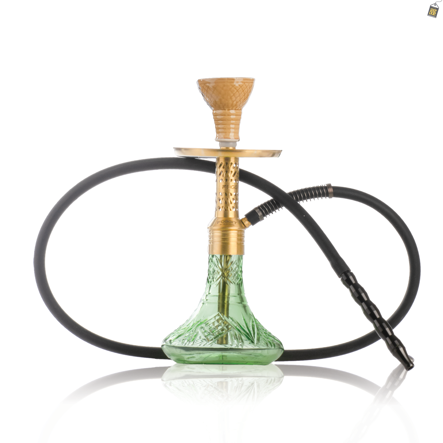 Dark Knight Slash Hookah with Bag - Gold Stem / Light Green Base