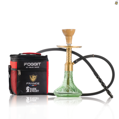 Dark Knight Slash Hookah with Bag - Gold Stem / Light Green Base