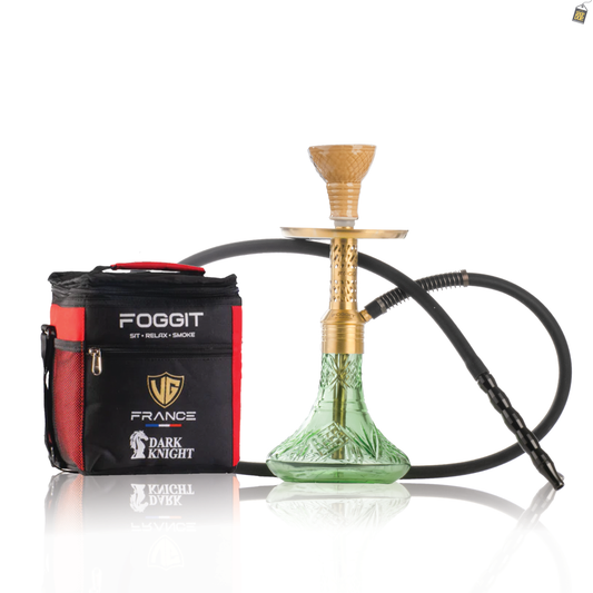 Dark Knight Slash Hookah with Bag - Gold Stem / Light Green Base