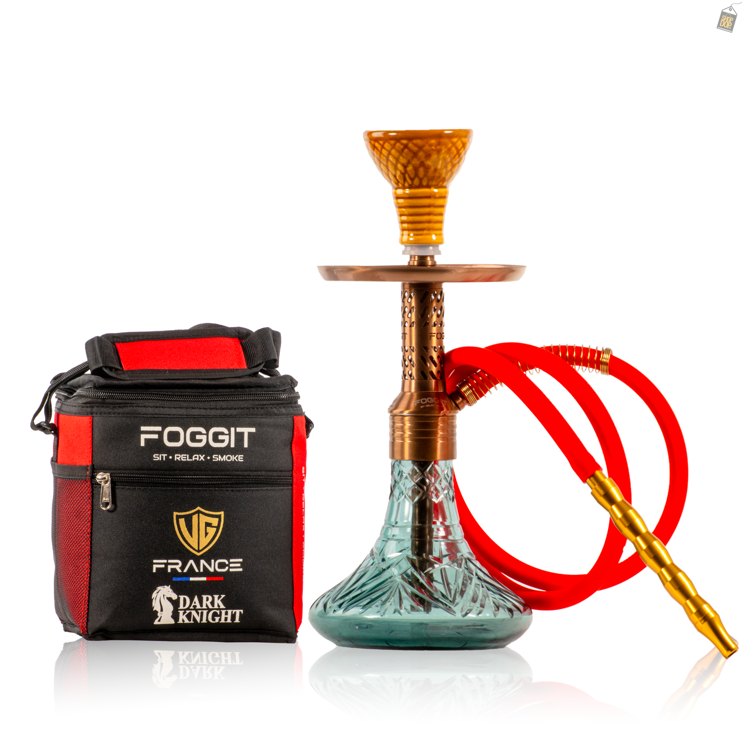 Dark Knight Slash Hookah with Bag - Bronze Stem / Aqua Base