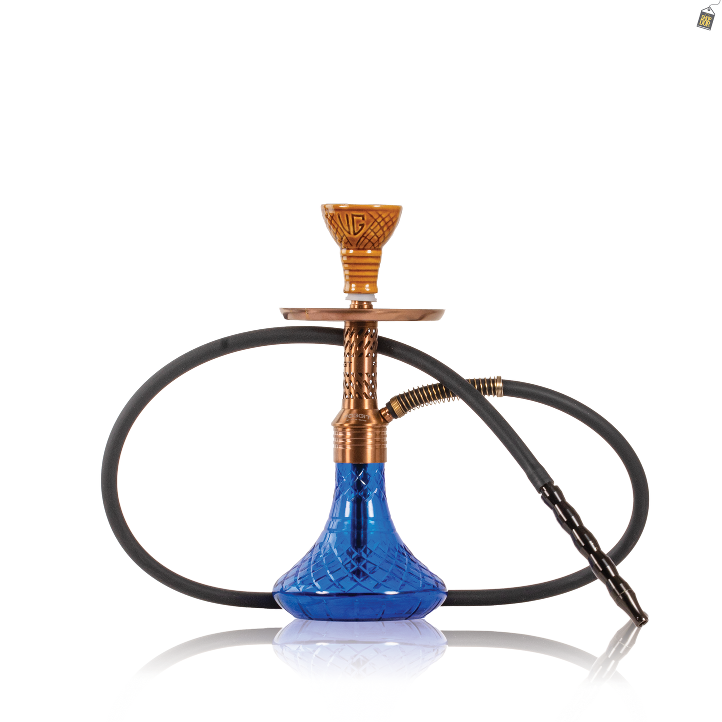 Dark Knight Slash Hookah with Bag - Bronze Stem / Blue Base