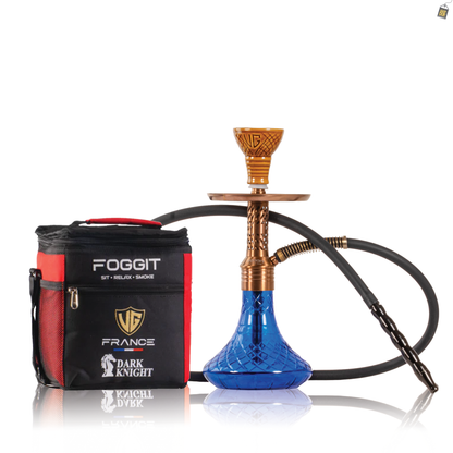 Dark Knight Slash Hookah with Bag - Bronze Stem / Blue Base