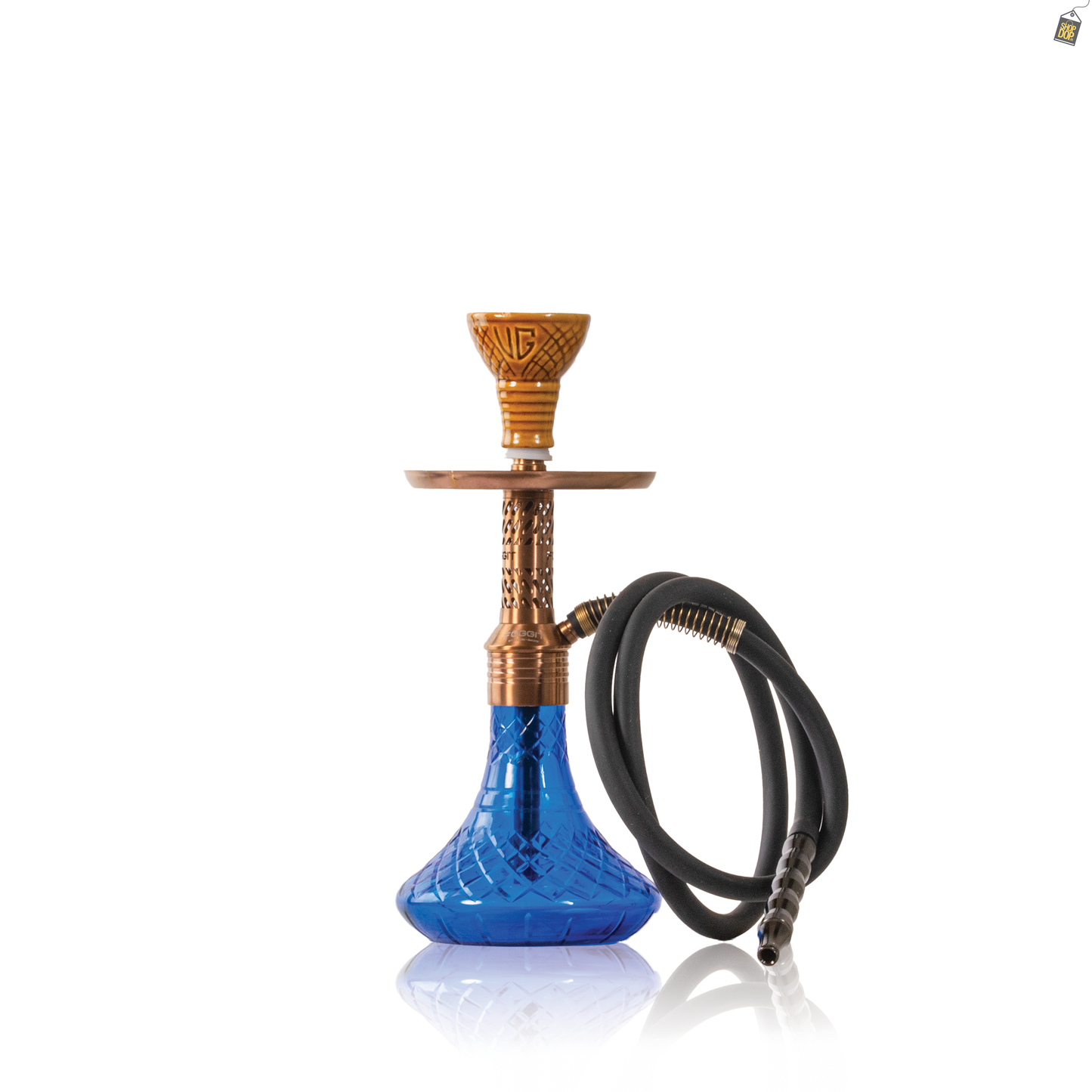 Dark Knight Slash Hookah with Bag - Bronze Stem / Blue Base