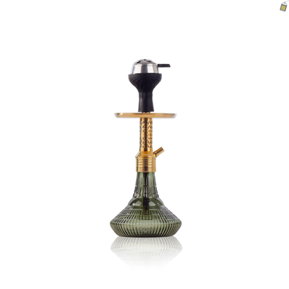 Dark Knight Slash Hookah with Bag - Gold Stem / Emerald Green (Ribbed) Base