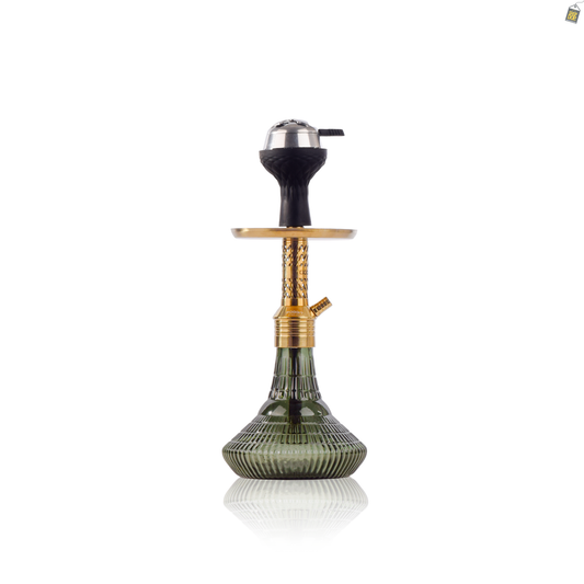 Dark Knight Slash Hookah with Bag - Gold Stem / Emerald Green (Ribbed) Base
