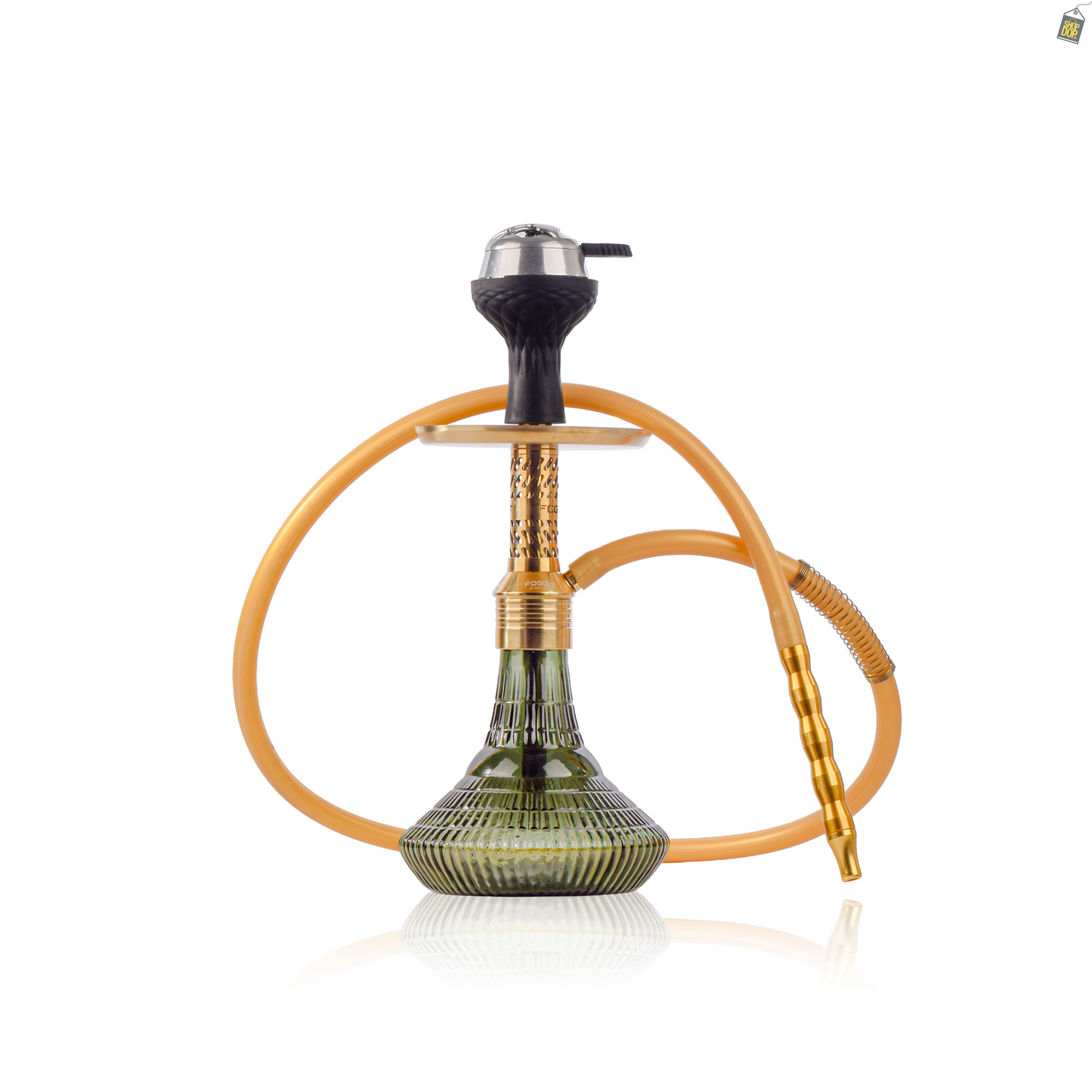 Dark Knight Slash Hookah with Bag - Gold Stem / Emerald Green (Ribbed) Base