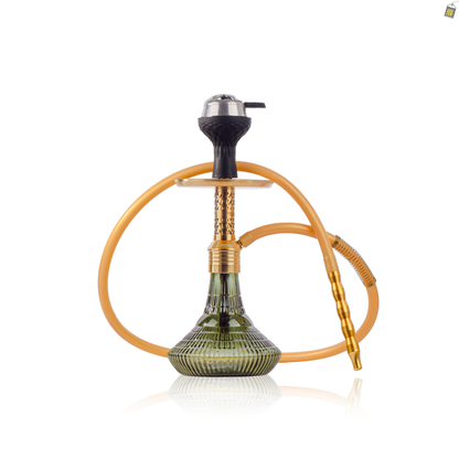 Dark Knight Slash Hookah with Bag - Gold Stem / Emerald Green (Ribbed) Base