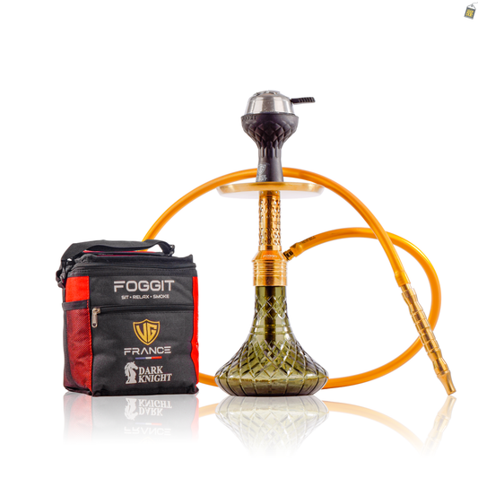 Dark Knight Slash Hookah with Bag - Gold Stem / Emerald Green Base