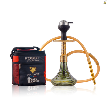 Dark Knight Slash Hookah with Bag - Gold Stem / Emerald Green (Ribbed) Base