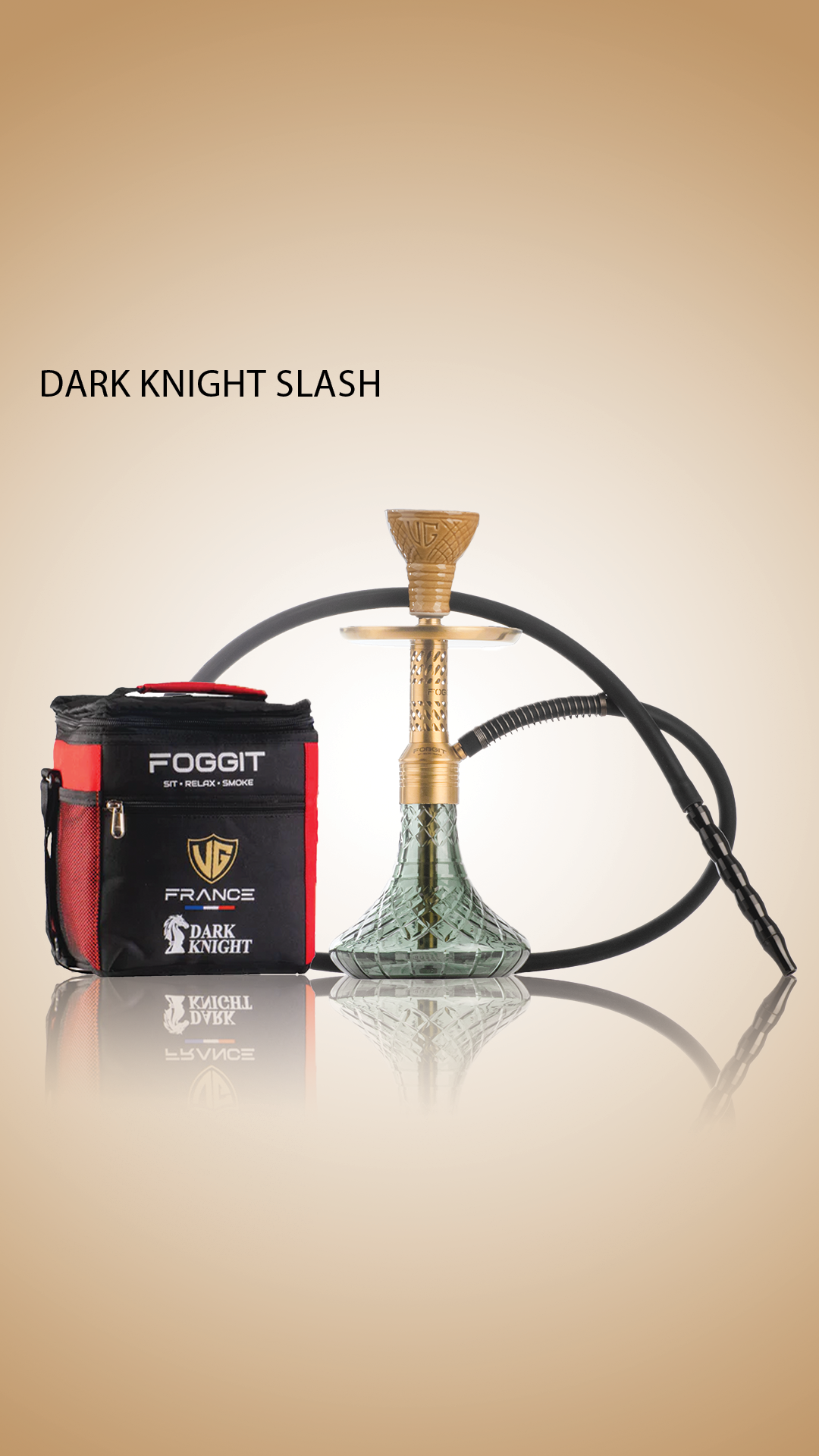 Dark Knight Slash Hookah with Bag - Gold Stem / Emerald Green Base