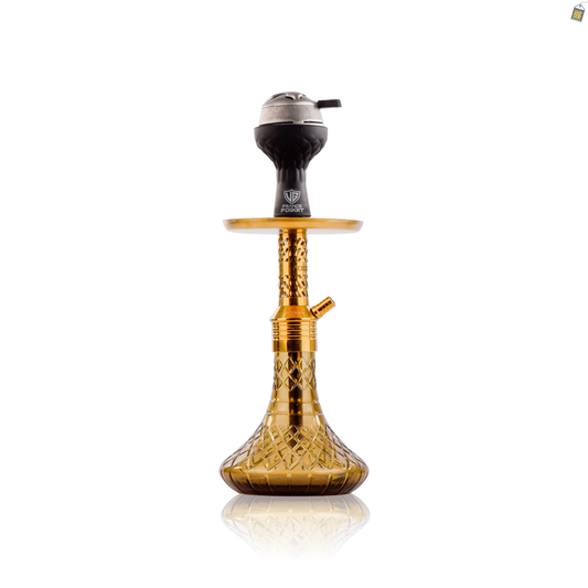 Dark Knight Slash Hookah with Bag - Gold Stem / Grey Base
